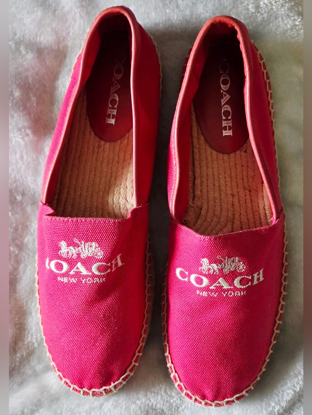 COACH Women's Pink Canvas Espadrille Flats